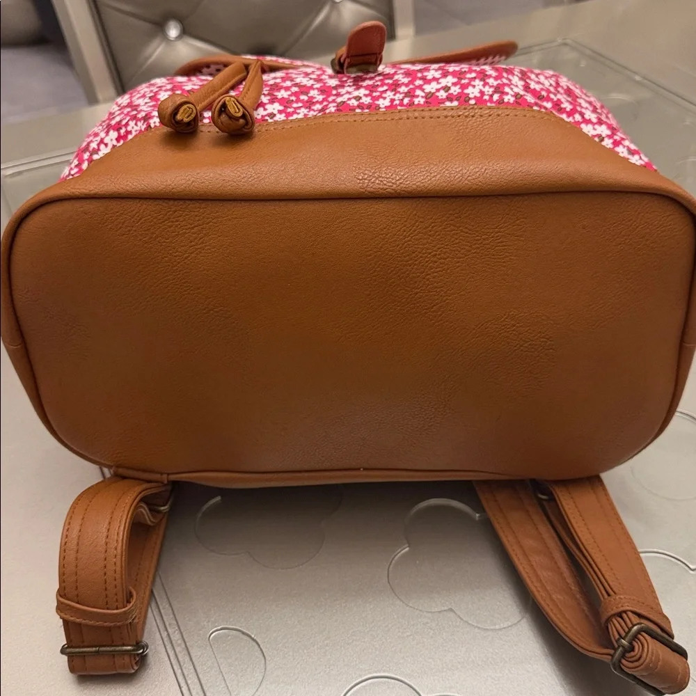 Madden Girl Red Floral Canvas Backpack with Tan Trim